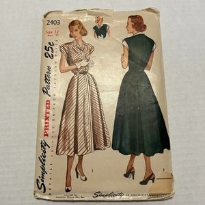 Simplicity Vintage Pattern #2403 Flare Dress Fly Front Detachable Collar Size 12